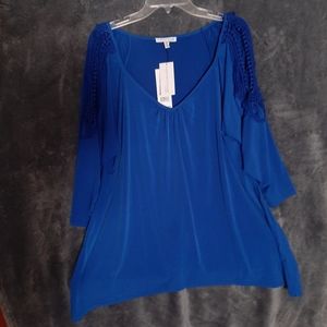 Women Plus Size Notations Top Blue Size 2X